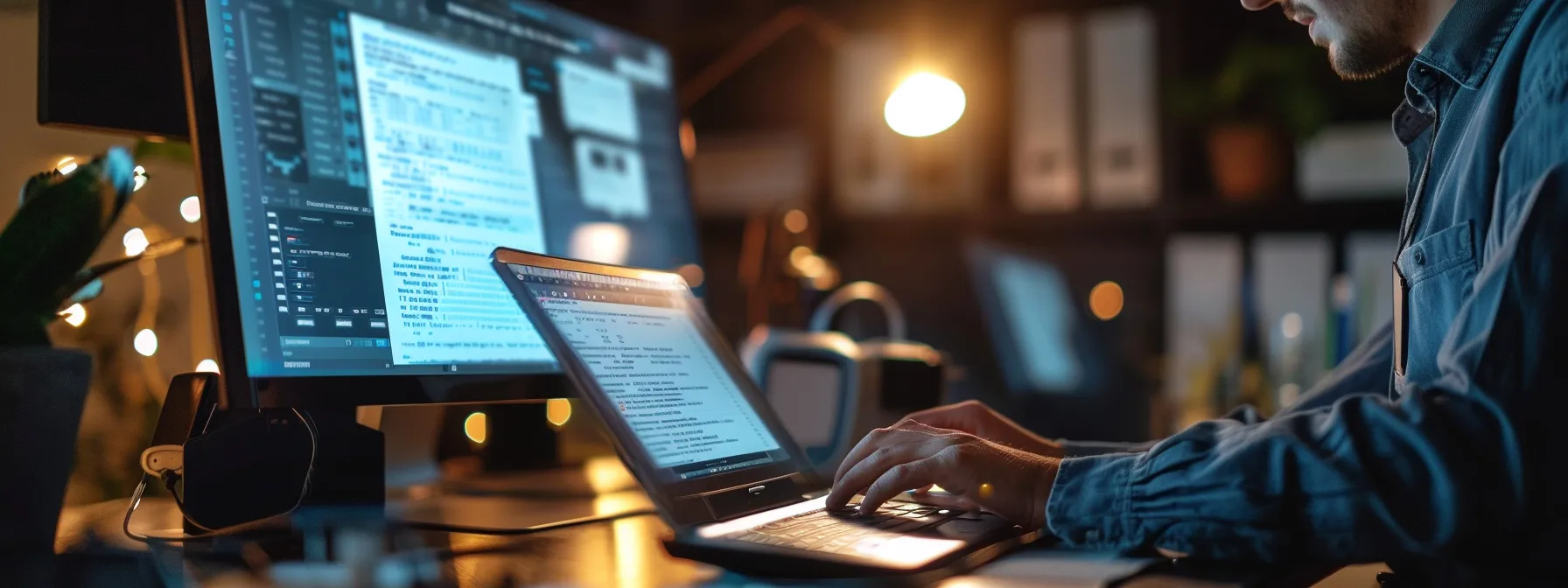 A man focused on his laptop, utilizing online fax software for document transmission
